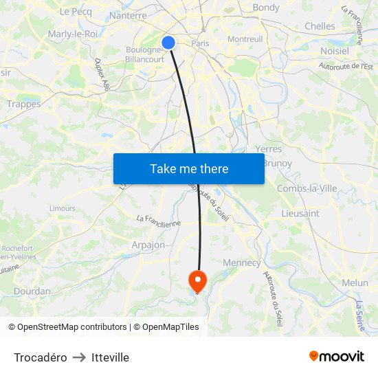 Trocadéro to Itteville map