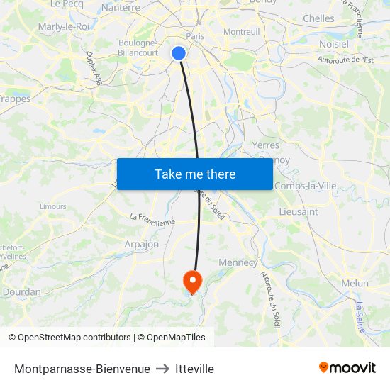 Montparnasse-Bienvenue to Itteville map