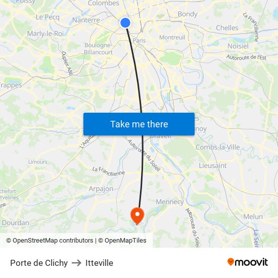 Porte de Clichy to Itteville map