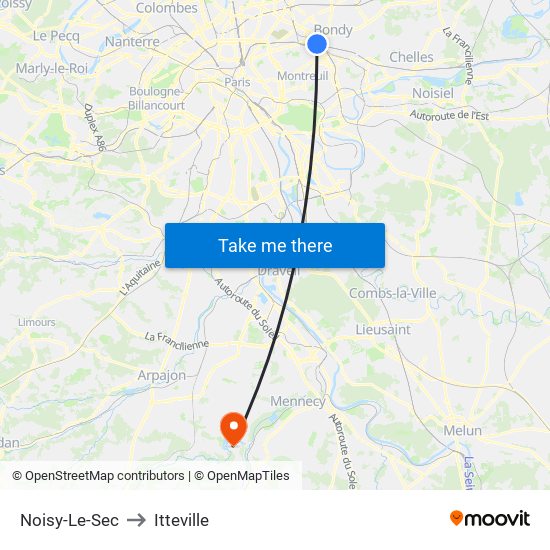 Noisy-Le-Sec to Itteville map