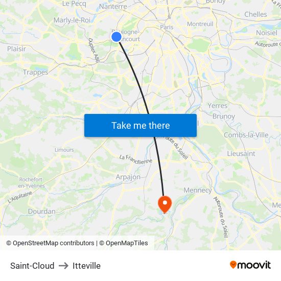 Saint-Cloud to Itteville map