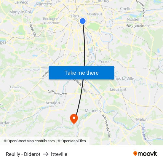 Reuilly - Diderot to Itteville map