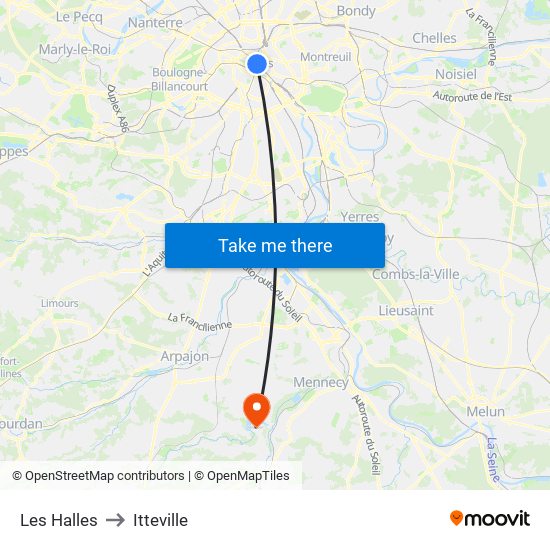 Les Halles to Itteville map