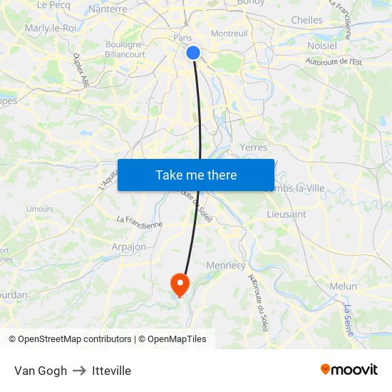 Van Gogh to Itteville map