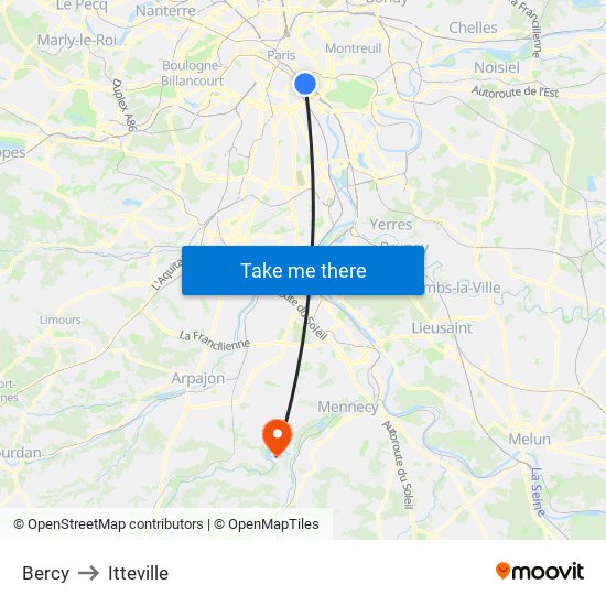 Bercy to Itteville map