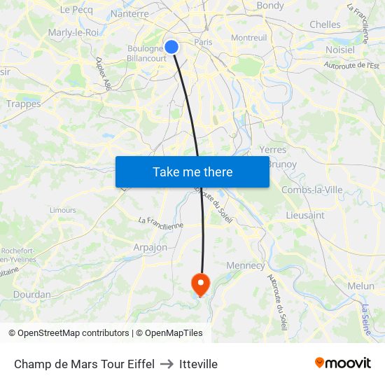 Champ de Mars Tour Eiffel to Itteville map