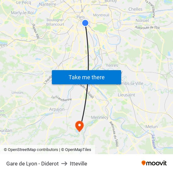Gare de Lyon - Diderot to Itteville map