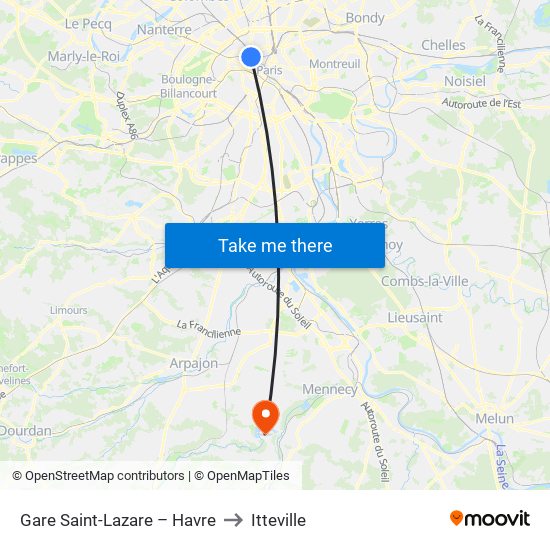 Gare Saint-Lazare – Havre to Itteville map