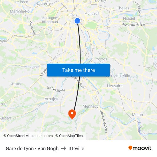 Gare de Lyon - Van Gogh to Itteville map