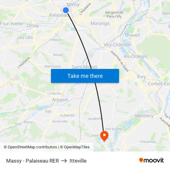 Massy - Palaiseau RER to Itteville map