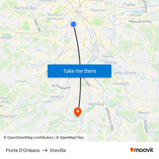 Porte D'Orléans to Itteville map