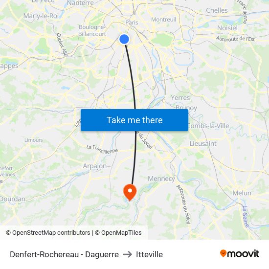 Denfert-Rochereau - Daguerre to Itteville map