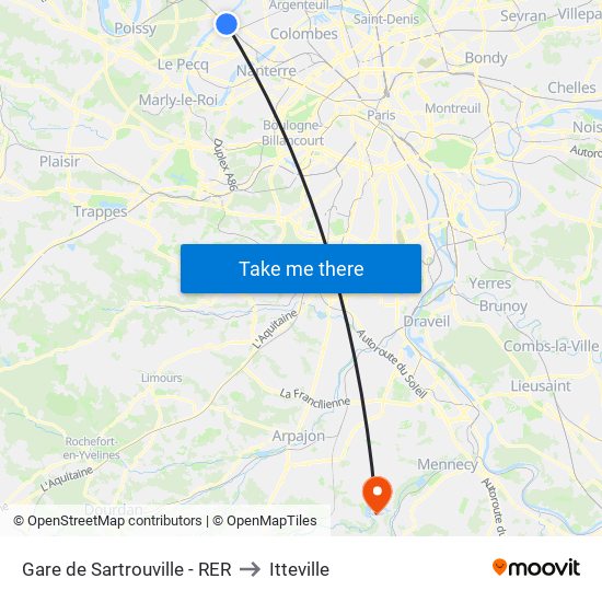 Gare de Sartrouville - RER to Itteville map