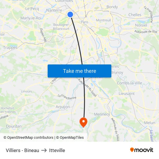Villiers - Bineau to Itteville map