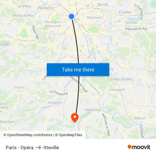 Paris - Opéra to Itteville map