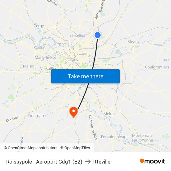 Roissypole - Aéroport Cdg1 (E2) to Itteville map