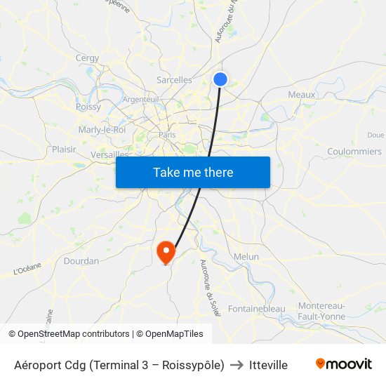 Aéroport Cdg (Terminal 3 – Roissypôle) to Itteville map