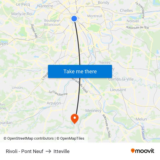 Rivoli - Pont Neuf to Itteville map