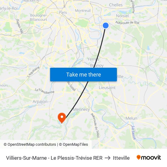 Villiers-Sur-Marne - Le Plessis-Trévise RER to Itteville map