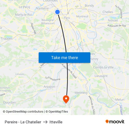 Pereire - Le Chatelier to Itteville map