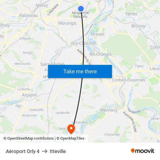 Aéroport Orly 4 to Itteville map