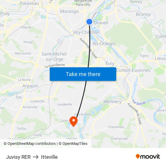 Juvisy RER to Itteville map