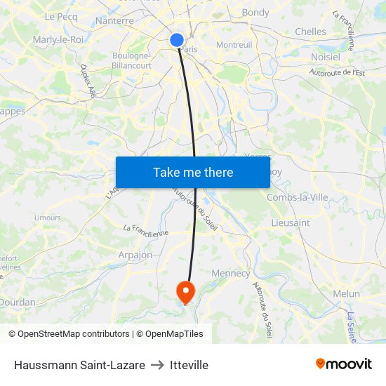 Haussmann Saint-Lazare to Itteville map