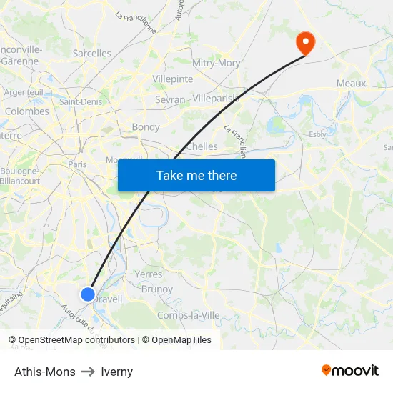 Athis-Mons to Iverny map