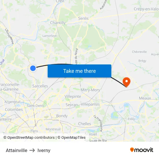 Attainville to Iverny map