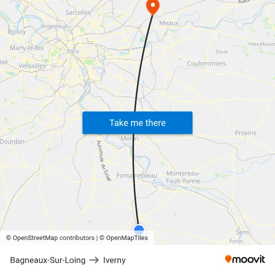 Bagneaux-Sur-Loing to Iverny map