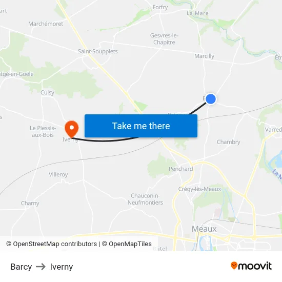 Barcy to Iverny map