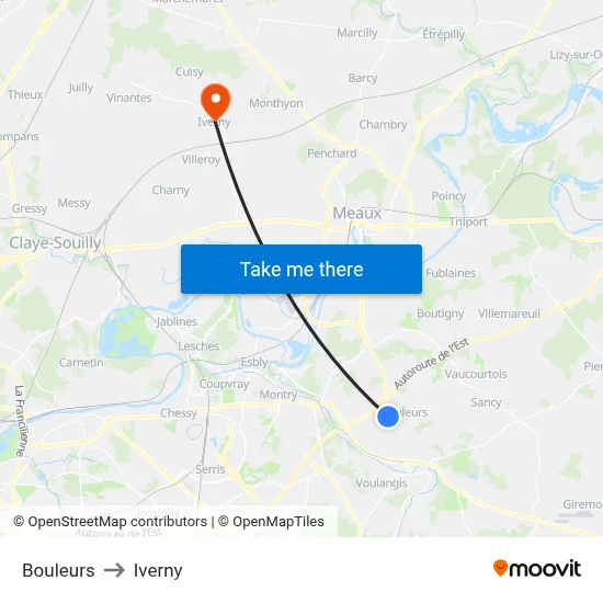 Bouleurs to Iverny map