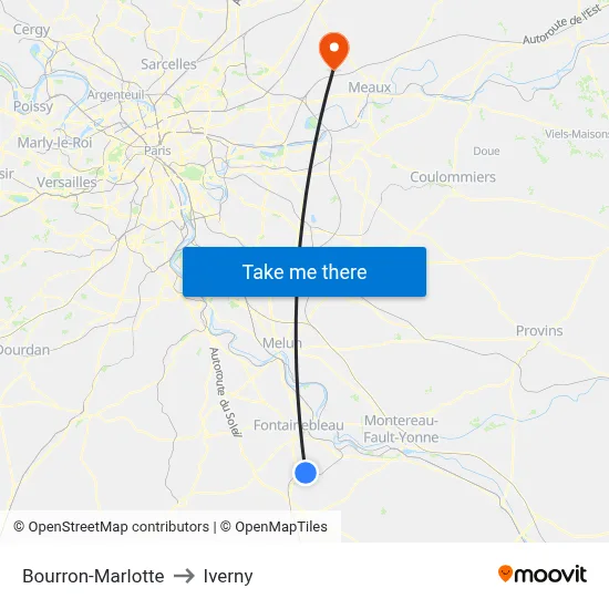 Bourron-Marlotte to Iverny map