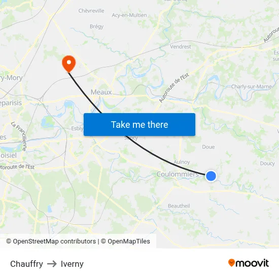 Chauffry to Iverny map