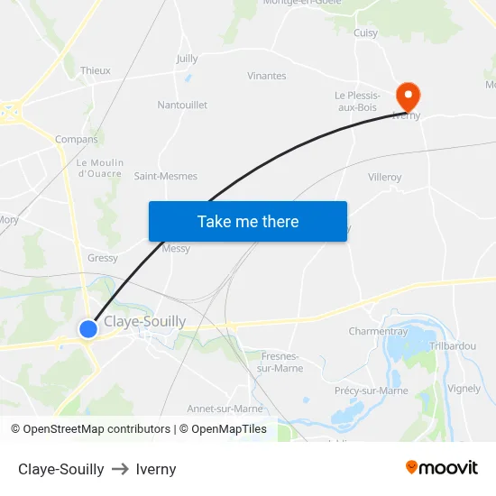 Claye-Souilly to Iverny map