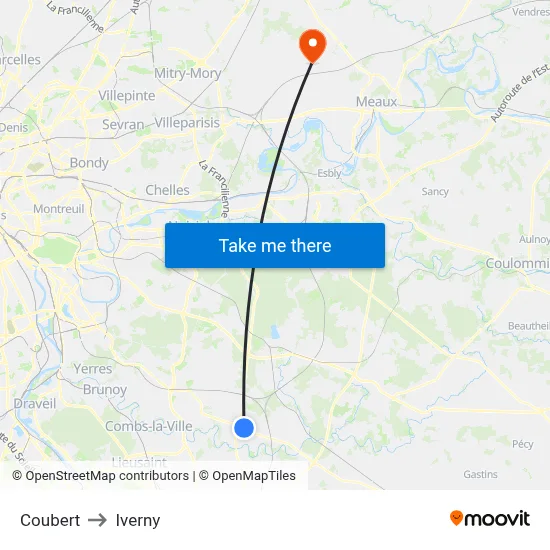 Coubert to Iverny map