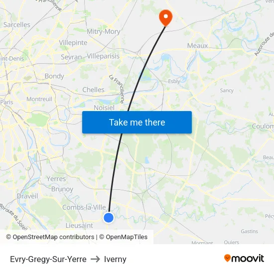 Evry-Gregy-Sur-Yerre to Iverny map