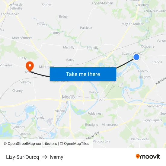 Lizy-Sur-Ourcq to Iverny map