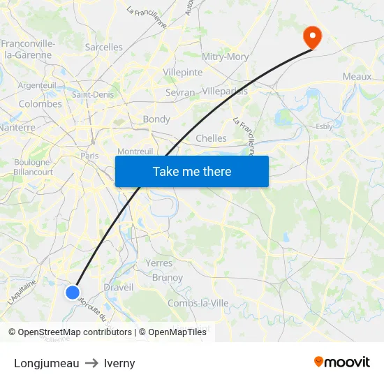 Longjumeau to Iverny map