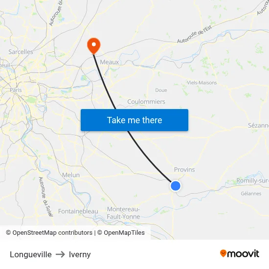 Longueville to Iverny map