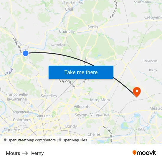 Mours to Iverny map