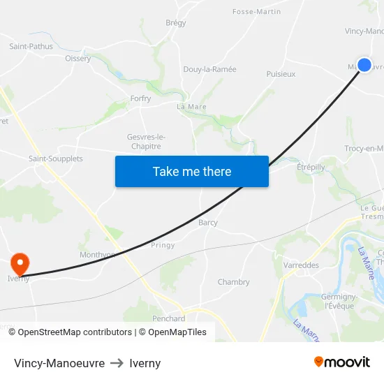 Vincy-Manoeuvre to Iverny map