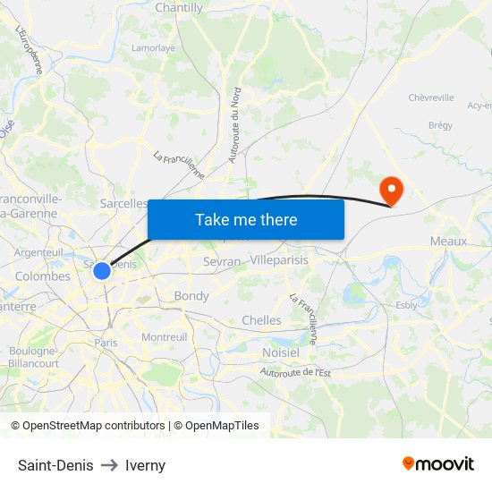 Saint-Denis to Iverny map
