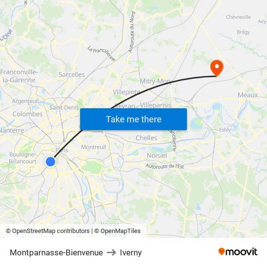 Montparnasse-Bienvenue to Iverny map
