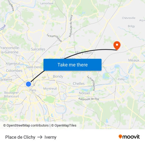 Place de Clichy to Iverny map