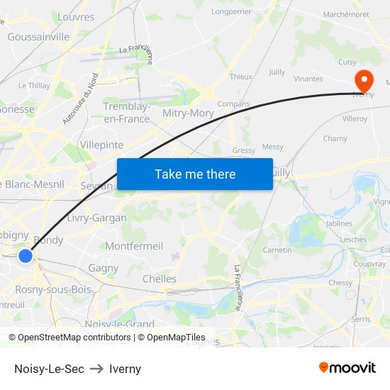 Noisy-Le-Sec to Iverny map
