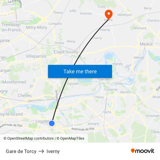 Gare de Torcy to Iverny map