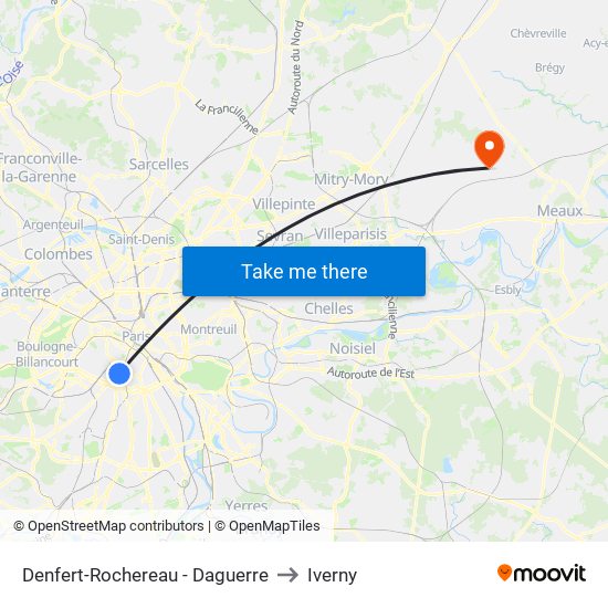 Denfert-Rochereau - Daguerre to Iverny map