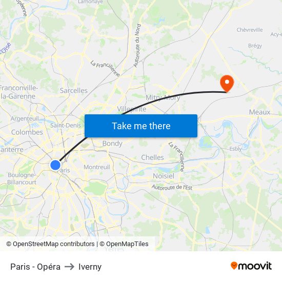 Paris - Opéra to Iverny map