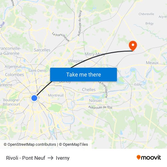 Rivoli - Pont Neuf to Iverny map